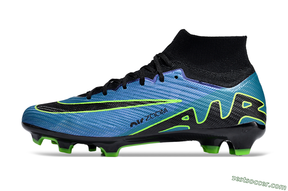 Nike Air Zoom Mercurial Superfly 9 Elite FG High-Tops Soccer Cleats - Blue/Black/Yellow 2