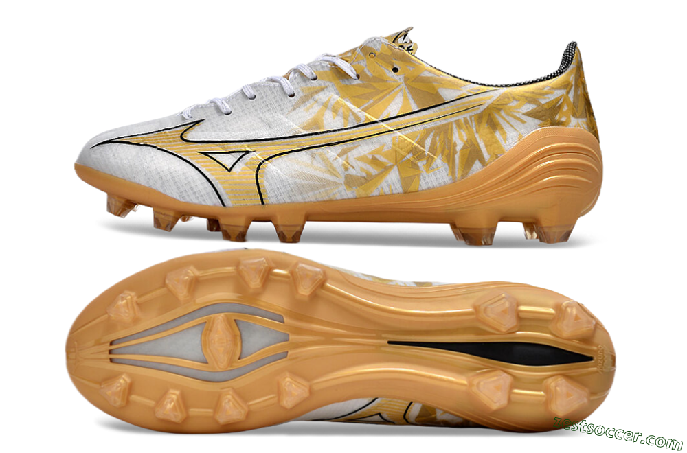 Mizuno Morelia Alpha Made in Japan FG Low-Tops Soccer Cleats - White/Gold/Black 1