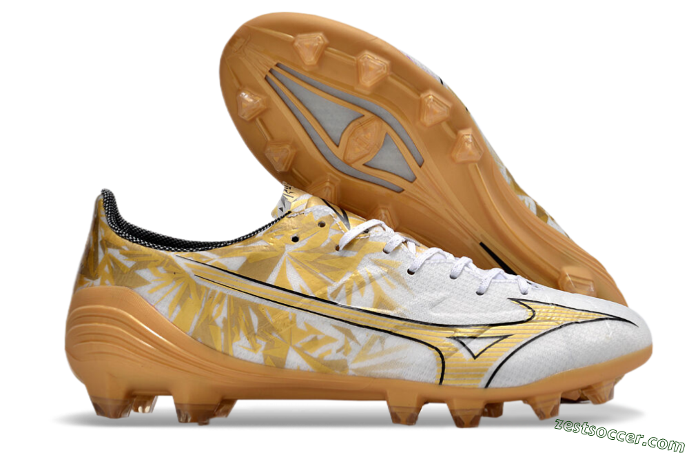 Mizuno Morelia Alpha Made in Japan FG Low-Tops Soccer Cleats - White/Gold/Black 0