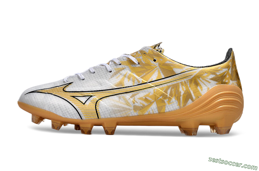 Mizuno Morelia Alpha Made in Japan FG Low-Tops Soccer Cleats - White/Gold/Black 2