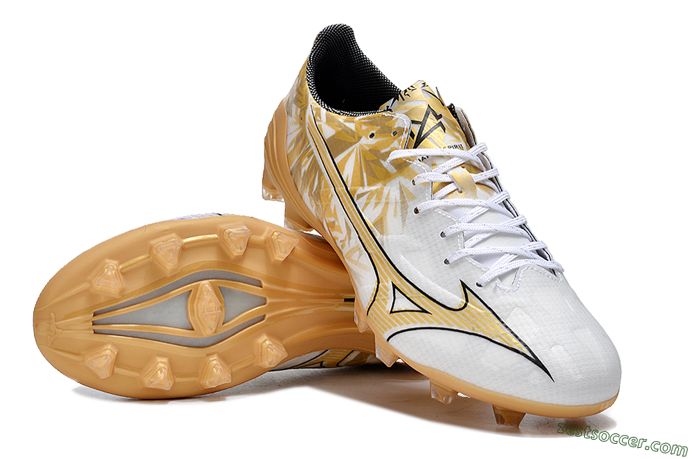 Mizuno Morelia Alpha Made in Japan FG Low-Tops Soccer Cleats - White/Gold/Black 3