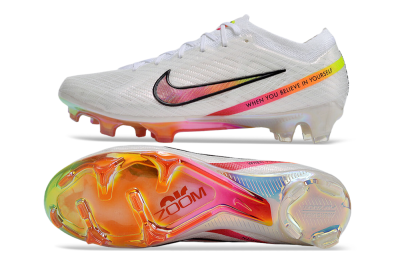 Nike Air Zoom Mercurial Vapor 15 Elite FG Low-Tops Soccer Cleats - White/Pink/Black/Yellow/Gold