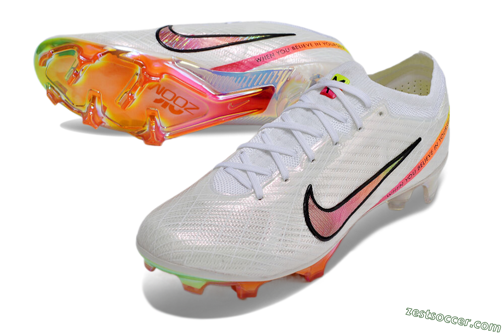 Nike Air Zoom Mercurial Vapor 15 Elite FG Low-Tops Soccer Cleats - White/Pink/Black/Yellow/Gold 3