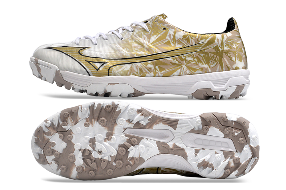 Mizuno Morelia Alpha Made in Japan TF Low-Tops Soccer Shoes - White/Black/Gold 1