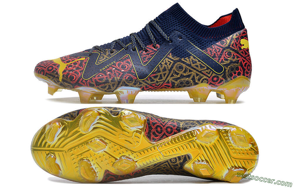 Puma Future Ultimate FG Low-Tops Soccer Cleats - Blue/Red/Gold 1