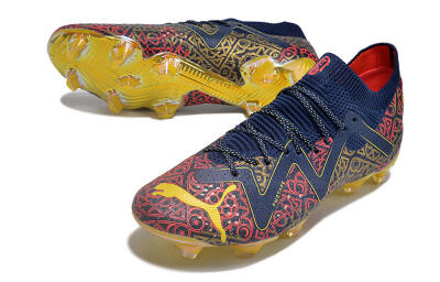 Puma Future Ultimate FG Low-Tops Soccer Cleats - Blue/Red/Gold