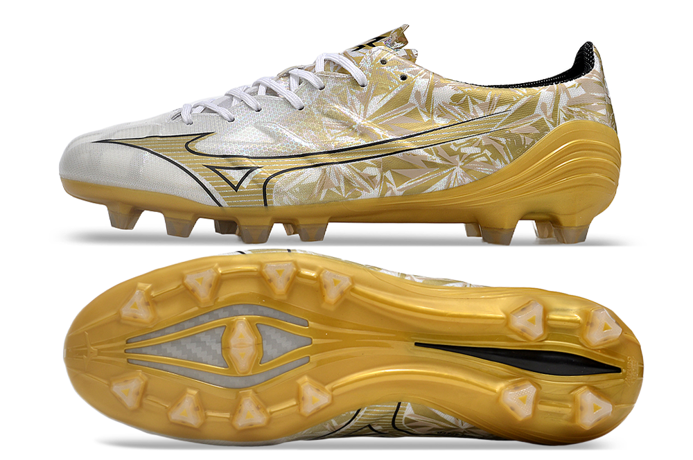 Mizuno Morelia Alpha Made in Japan FG Low-Tops Soccer Cleats - White/Black/Gold 1