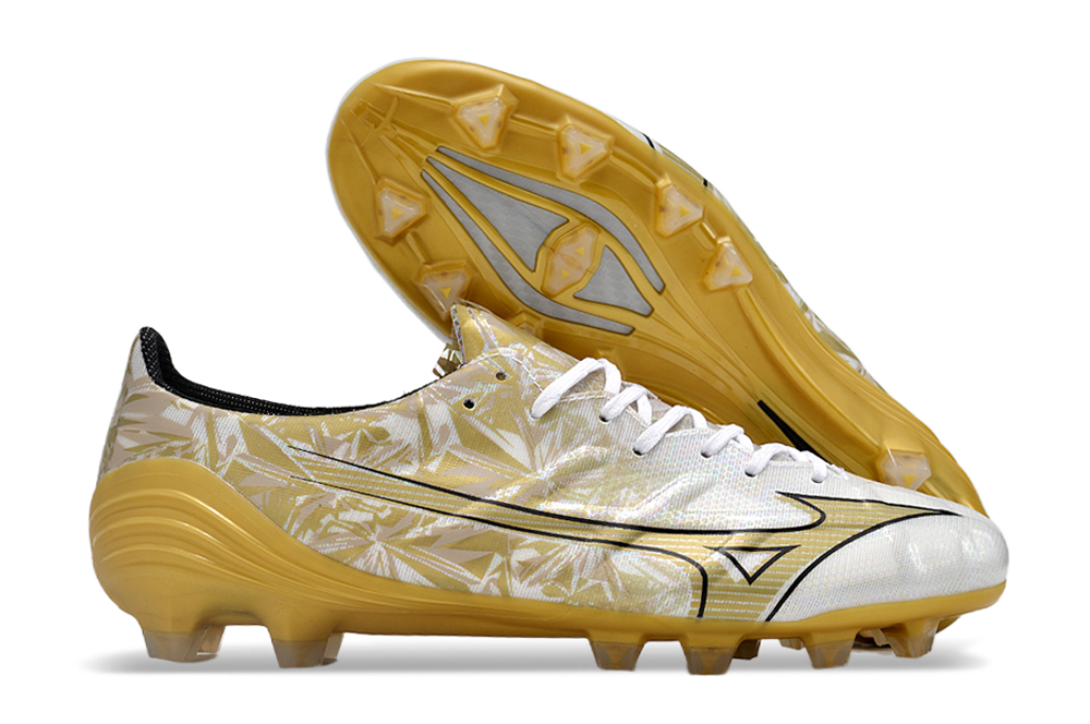 Mizuno Morelia Alpha Made in Japan FG Low-Tops Soccer Cleats - White/Black/Gold 0