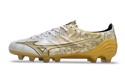 Mizuno Morelia Alpha Made in Japan FG Low-Tops Soccer Cleats - White/Black/Gold