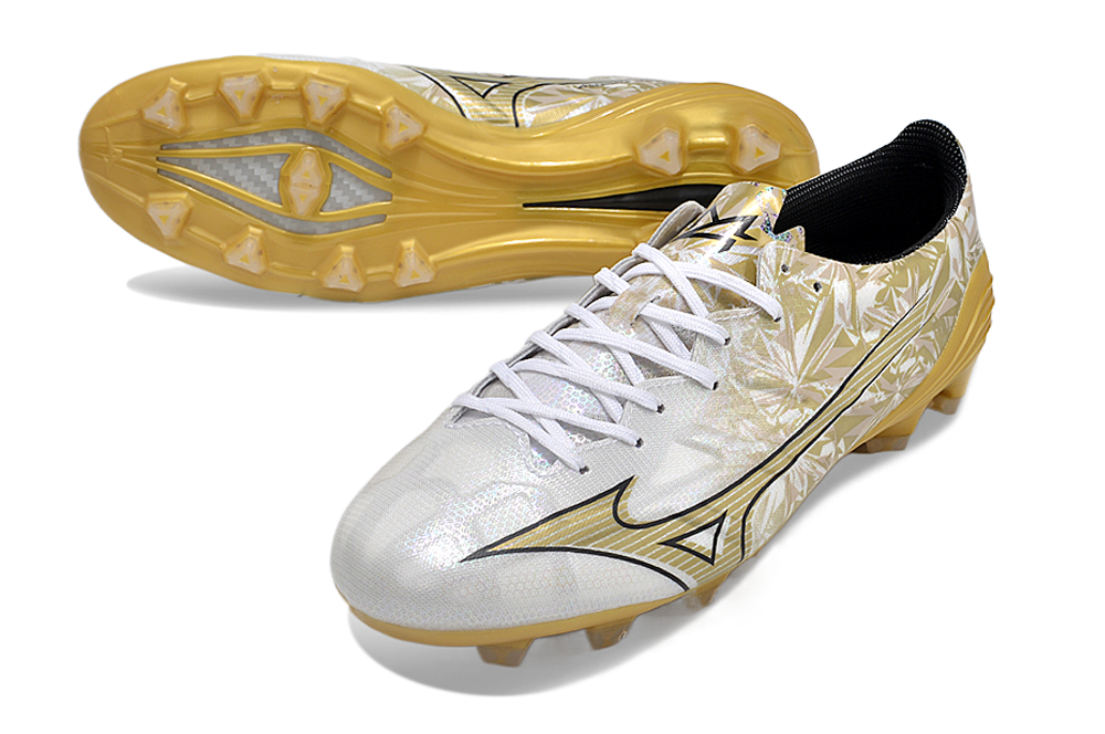 Mizuno Morelia Alpha Made in Japan FG Low-Tops Soccer Cleats - White/Black/Gold 3