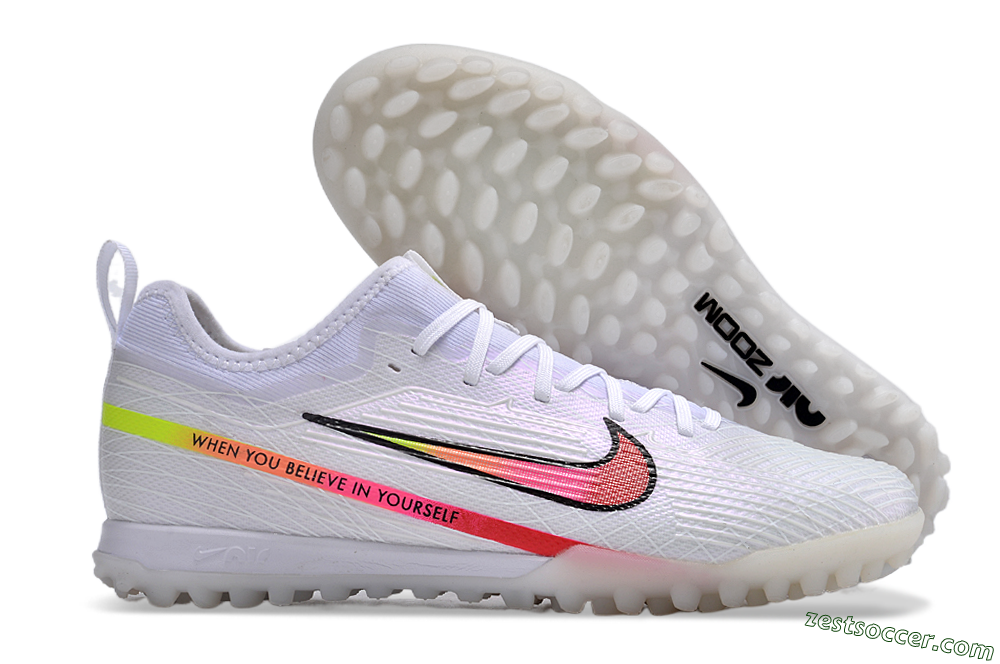Nike Air Zoom Mercurial Vapor 15 Pro TF Low-Tops Soccer Shoes - White/Pink/Black/Yellow 0