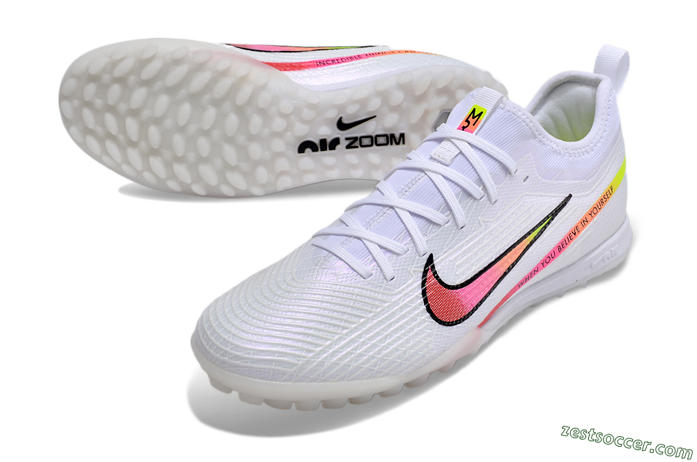 Nike Air Zoom Mercurial Vapor 15 Pro TF Low-Tops Soccer Shoes - White/Pink/Black/Yellow 3