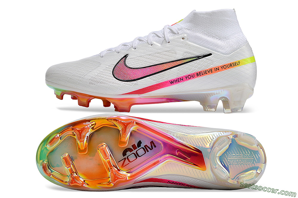 Nike Air Zoom Mercurial Superfly 9 Elite FG High-Tops Soccer Cleats - White/Pink/Black/Yellow/Gold 1
