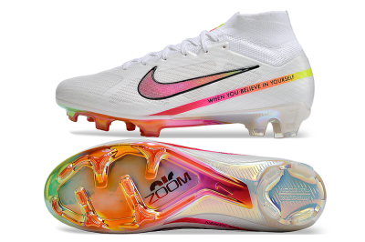 Nike Air Zoom Mercurial Superfly 9 Elite FG High-Tops Soccer Cleats - White/Pink/Black/Yellow/Gold