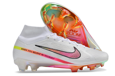 Nike Air Zoom Mercurial Superfly 9 Elite FG High-Tops Soccer Cleats - White/Pink/Black/Yellow/Gold