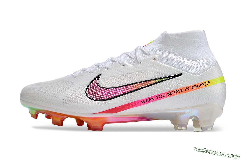 Nike Air Zoom Mercurial Superfly 9 Elite FG High-Tops Soccer Cleats - White/Pink/Black/Yellow/Gold 2