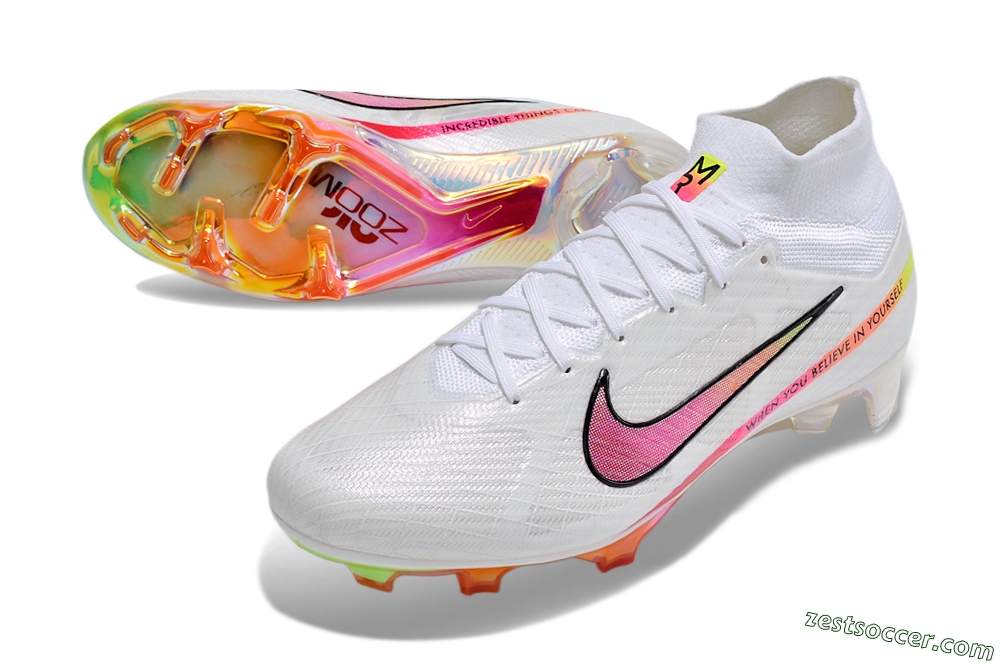 Nike Air Zoom Mercurial Superfly 9 Elite FG High-Tops Soccer Cleats - White/Pink/Black/Yellow/Gold 3