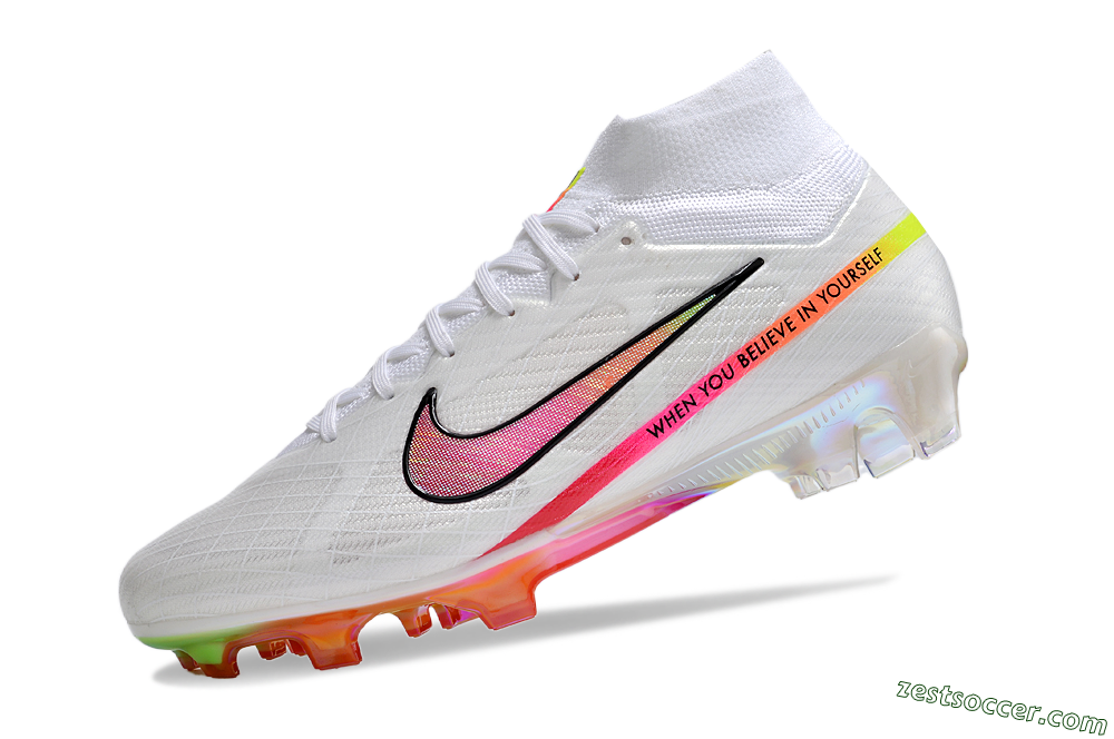 Nike Air Zoom Mercurial Superfly 9 Elite FG High-Tops Soccer Cleats - White/Pink/Black/Yellow/Gold 5