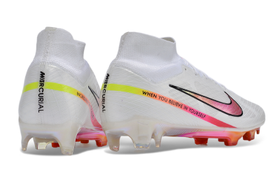 Nike Air Zoom Mercurial Superfly 9 Elite FG High-Tops Soccer Cleats - White/Pink/Black/Yellow/Gold