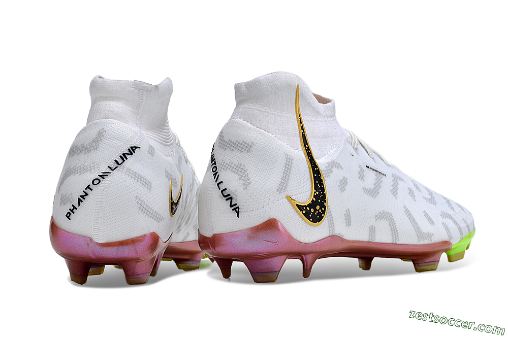 Nike Phantom Luna Elite NU FG High-Tops Soccer Cleats - White/Gold/Black 6