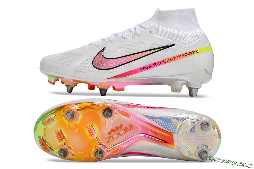 Nike Air Zoom Mercurial Superfly 9 Elite SG High-Tops Soccer Cleats - White/Pink/Black/Yellow/Gold 1