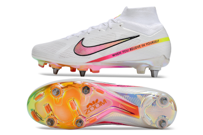 Nike Air Zoom Mercurial Superfly 9 Elite SG High-Tops Soccer Cleats - White/Pink/Black/Yellow/Gold