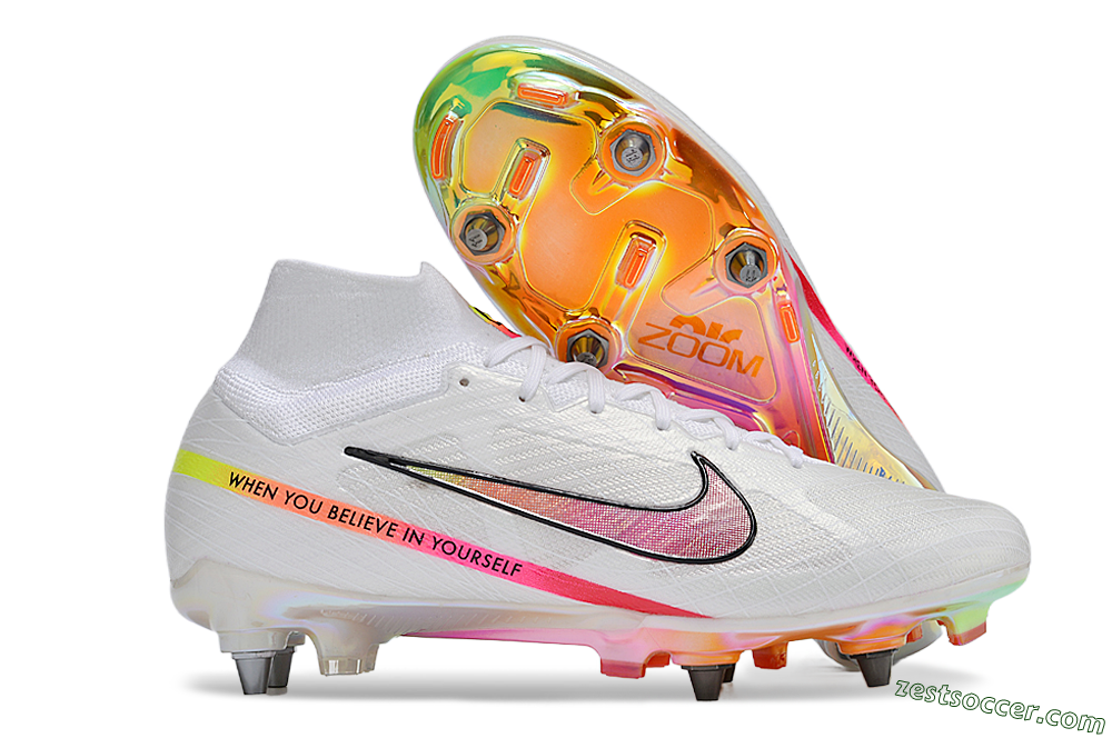 Nike Air Zoom Mercurial Superfly 9 Elite SG High-Tops Soccer Cleats - White/Pink/Black/Yellow/Gold 0