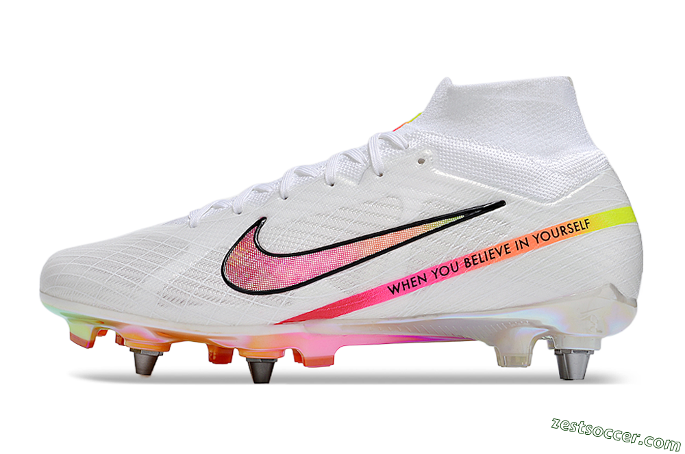 Nike Air Zoom Mercurial Superfly 9 Elite SG High-Tops Soccer Cleats - White/Pink/Black/Yellow/Gold 2