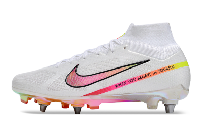 Nike Air Zoom Mercurial Superfly 9 Elite SG High-Tops Soccer Cleats - White/Pink/Black/Yellow/Gold