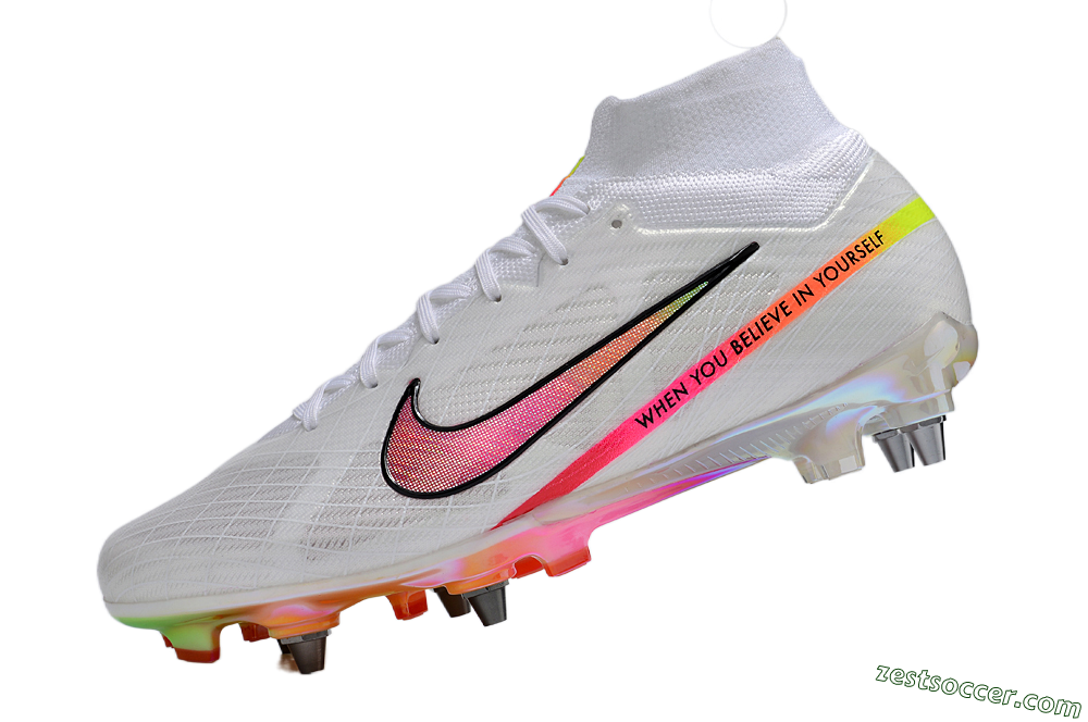 Nike Air Zoom Mercurial Superfly 9 Elite SG High-Tops Soccer Cleats - White/Pink/Black/Yellow/Gold 5