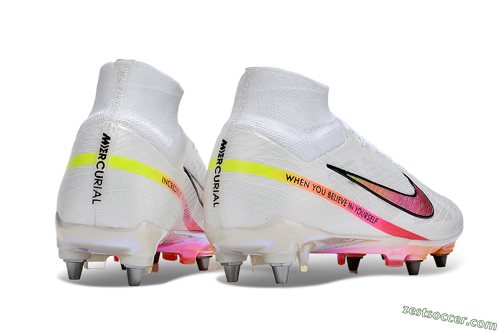 Nike Air Zoom Mercurial Superfly 9 Elite SG High-Tops Soccer Cleats - White/Pink/Black/Yellow/Gold 6