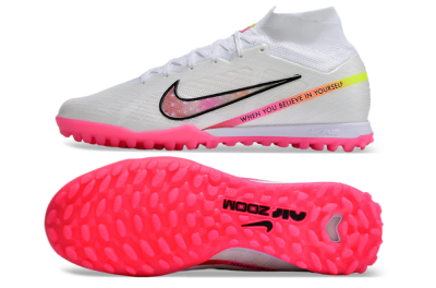Nike Air Zoom Mercurial Superfly 9 Elite TF High-Tops Soccer Shoes - White/Pink/Black/Yellow