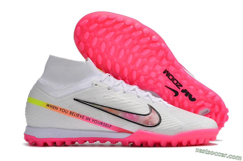 Nike Air Zoom Mercurial Superfly 9 Elite TF High-Tops Soccer Shoes - White/Pink/Black/Yellow 0