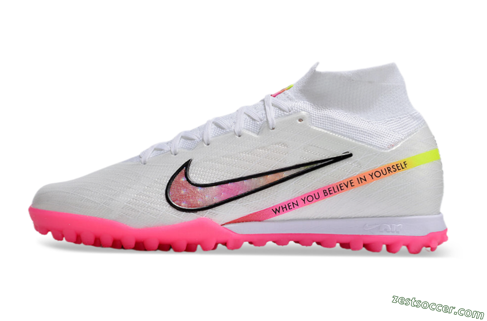 Nike Air Zoom Mercurial Superfly 9 Elite TF High-Tops Soccer Shoes - White/Pink/Black/Yellow 2