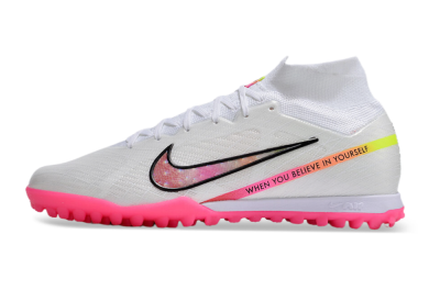Nike Air Zoom Mercurial Superfly 9 Elite TF High-Tops Soccer Shoes - White/Pink/Black/Yellow