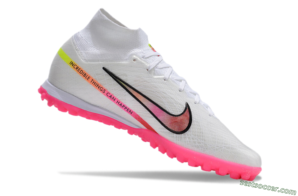 Nike Air Zoom Mercurial Superfly 9 Elite TF High-Tops Soccer Shoes - White/Pink/Black/Yellow 4