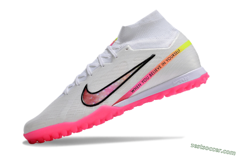 Nike Air Zoom Mercurial Superfly 9 Elite TF High-Tops Soccer Shoes - White/Pink/Black/Yellow 5