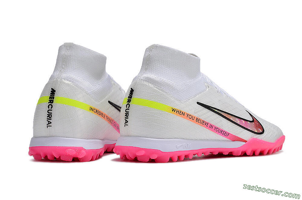 Nike Air Zoom Mercurial Superfly 9 Elite TF High-Tops Soccer Shoes - White/Pink/Black/Yellow 6