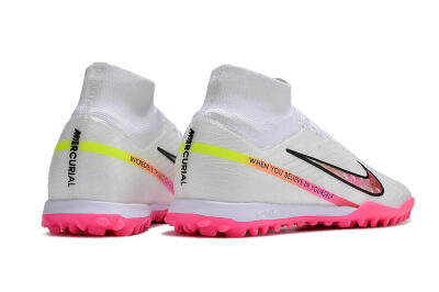 Nike Air Zoom Mercurial Superfly 9 Elite TF High-Tops Soccer Shoes - White/Pink/Black/Yellow