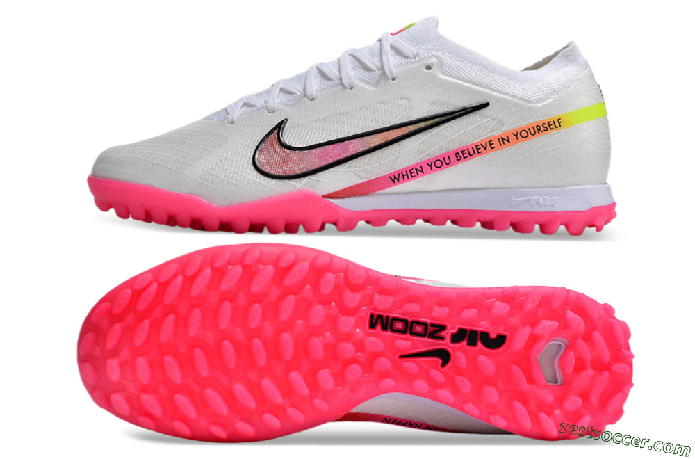 Nike Air Zoom Mercurial Vapor 15 Elite TF Low-Tops Soccer Shoes - White/Pink/Black/Yellow 1
