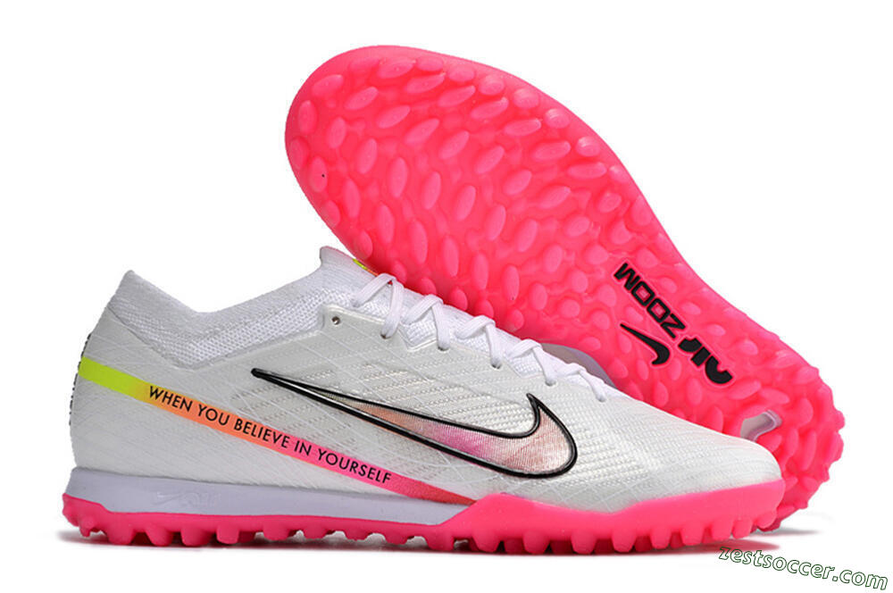 Nike Air Zoom Mercurial Vapor 15 Elite TF Low-Tops Soccer Shoes - White/Pink/Black/Yellow 0