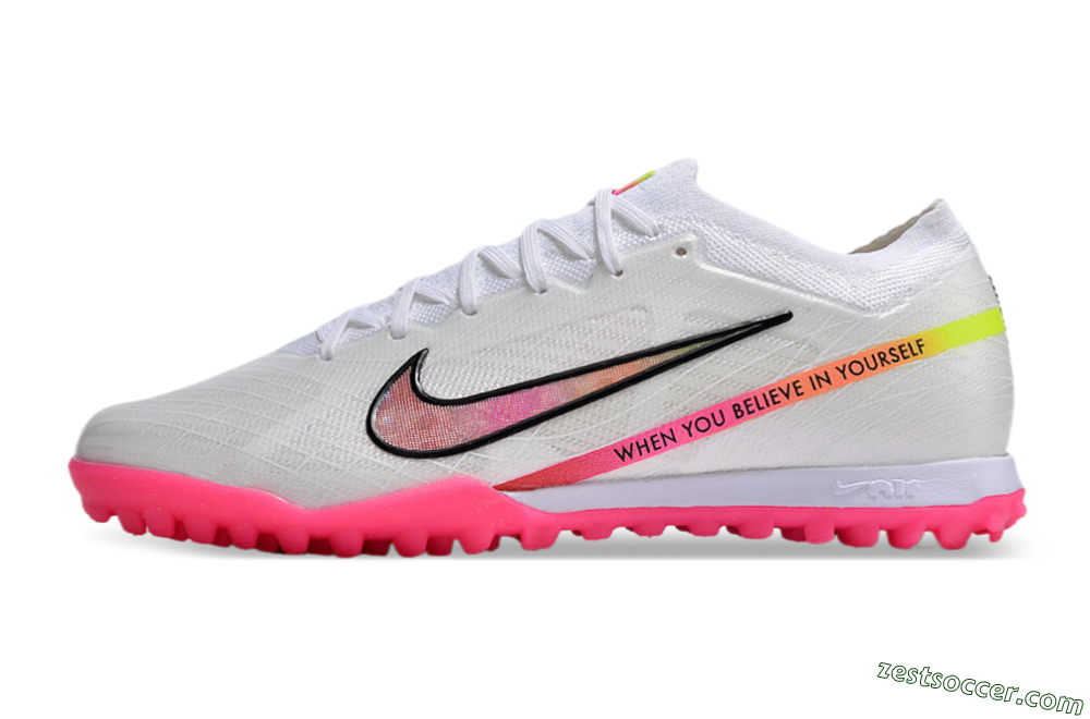 Nike Air Zoom Mercurial Vapor 15 Elite TF Low-Tops Soccer Shoes - White/Pink/Black/Yellow 2