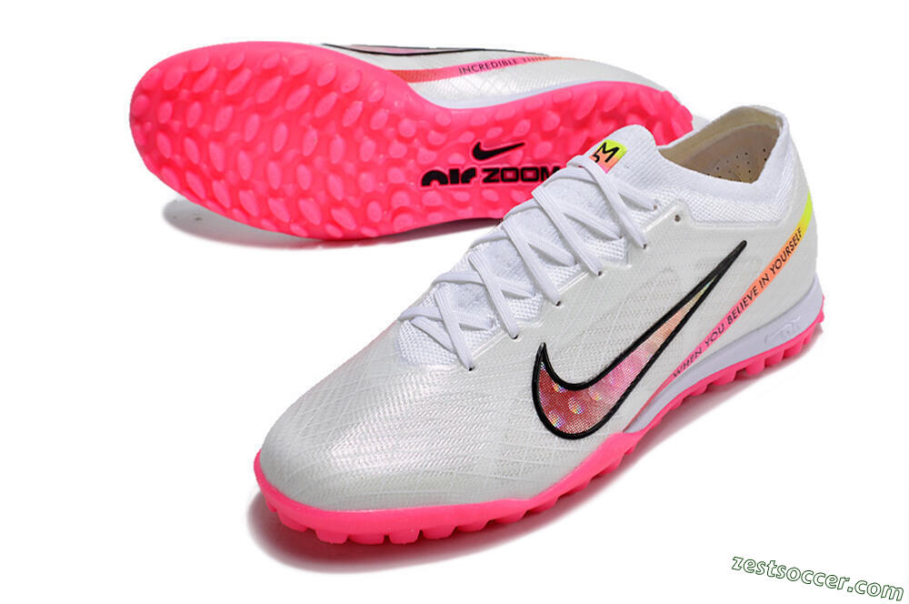 Nike Air Zoom Mercurial Vapor 15 Elite TF Low-Tops Soccer Shoes - White/Pink/Black/Yellow 3