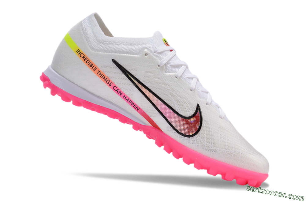 Nike Air Zoom Mercurial Vapor 15 Elite TF Low-Tops Soccer Shoes - White/Pink/Black/Yellow 4