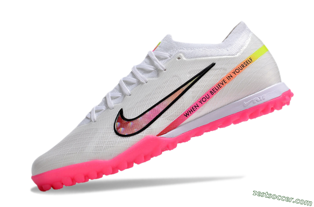 Nike Air Zoom Mercurial Vapor 15 Elite TF Low-Tops Soccer Shoes - White/Pink/Black/Yellow 5