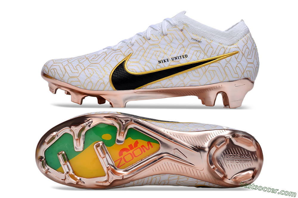 Nike Air Zoom Mercurial Vapor 15 Elite FG Low-Tops Soccer Cleats - White/Gold/Black 1