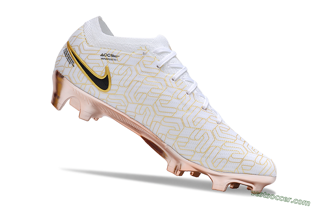 Nike Air Zoom Mercurial Vapor 15 Elite FG Low-Tops Soccer Cleats - White/Gold/Black 4