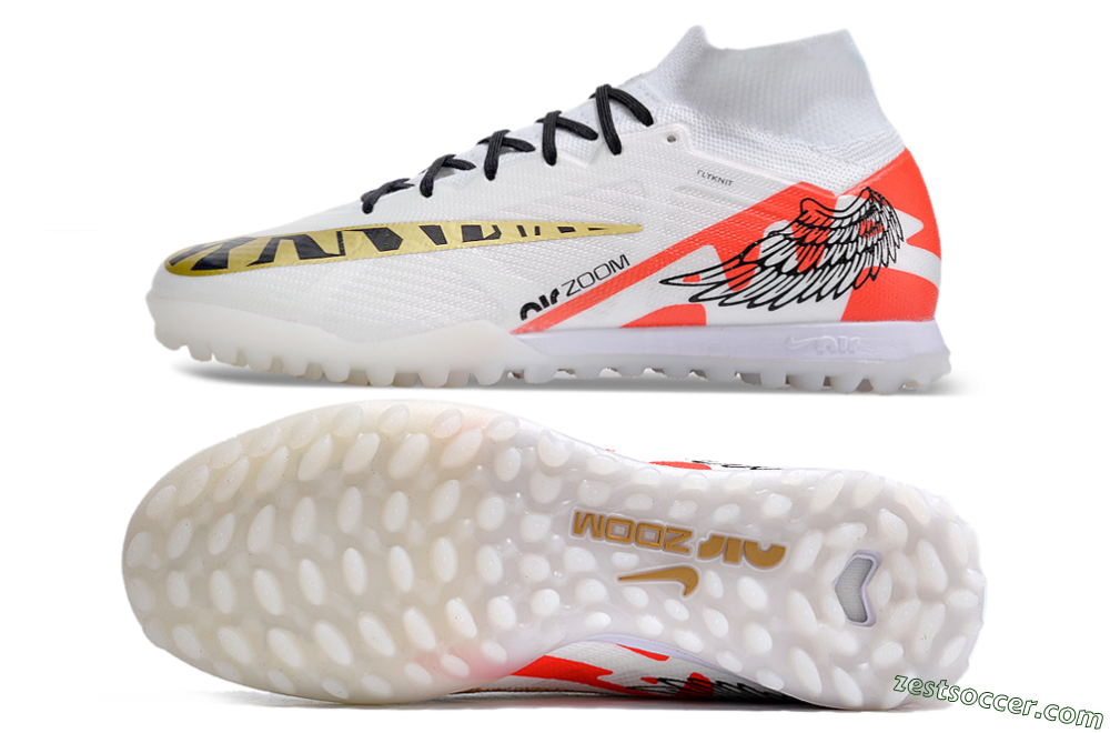 Nike Air Zoom Mercurial Superfly 9 Elite TF High-Tops Soccer Shoes - White/Red/Gold 1
