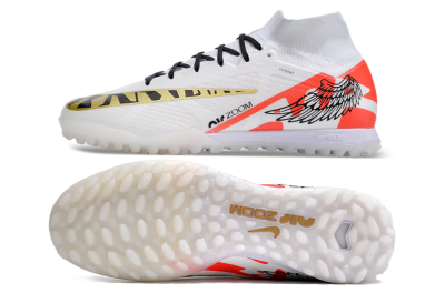 Nike Air Zoom Mercurial Superfly 9 Elite TF High-Tops Soccer Shoes - White/Red/Gold
