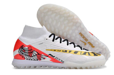 Nike Air Zoom Mercurial Superfly 9 Elite TF High-Tops Soccer Shoes - White/Red/Gold
